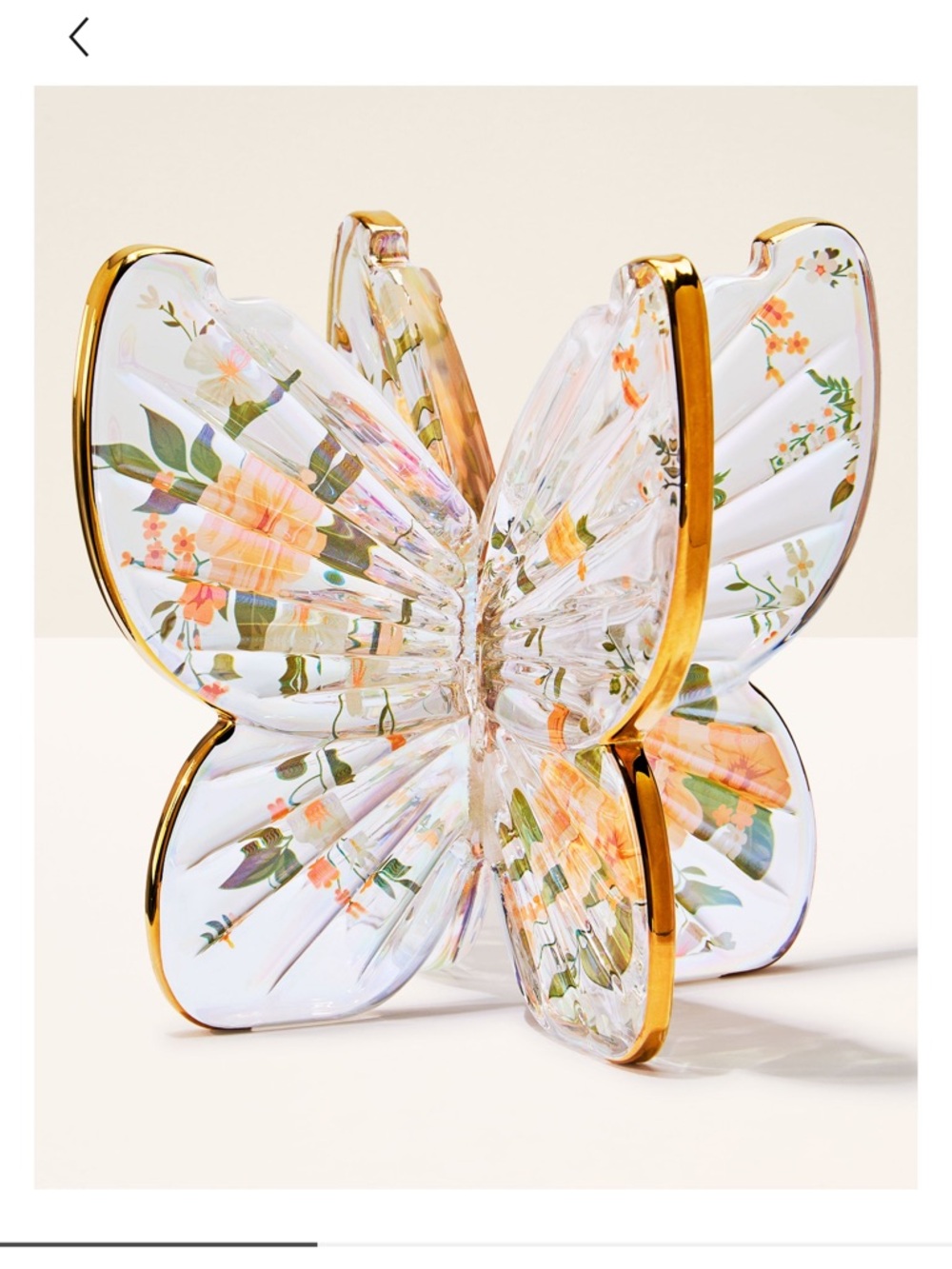 NEW BBW Decorative Butterfly Glass Accent W/floral design 3 wick candle holder